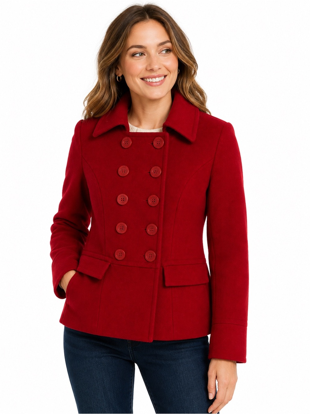 Pacific Trail Womens Small Red Wool Blend Double Breasted Peacoat Jacket